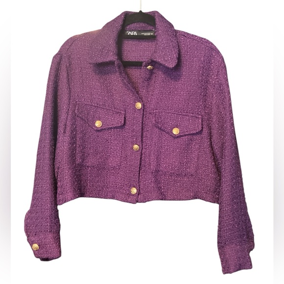 Zara Jackets & Blazers - Zara Cropped Tweed Woven Jacket M